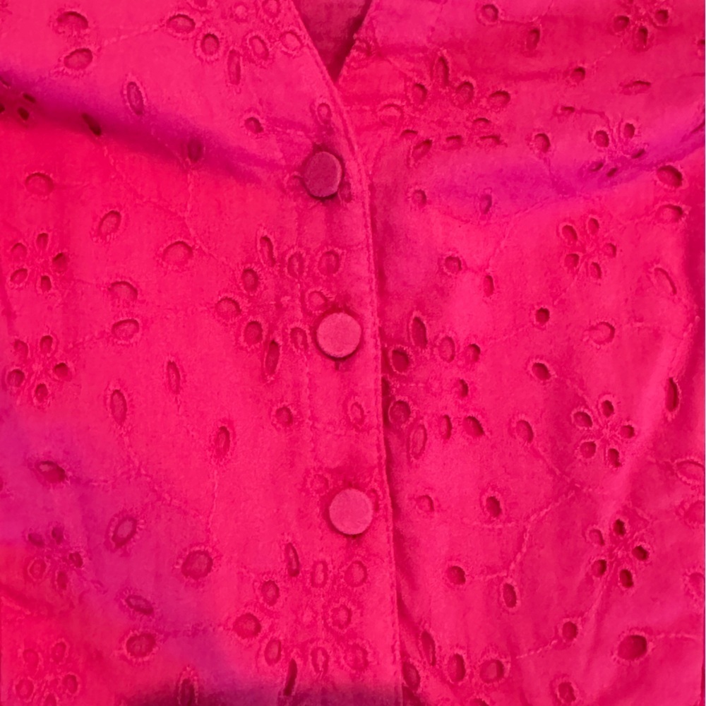 NWT! J. Crew Vibrant Pink Eyelet Puff-Sleeve Dress Size 10 Petite - Picture 8 of 12